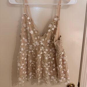 Arula Beige Floral Lace Top